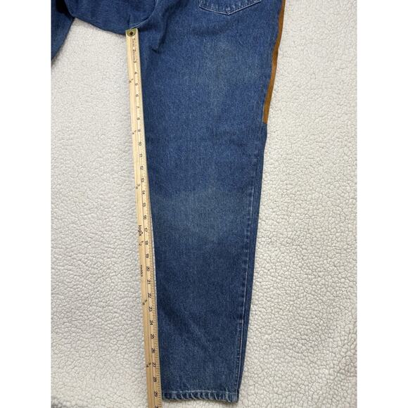 Vtg Blue Creek Jeans Suede Leather Front Patches Denim Womens 16 Hi Rise Western - Picture 5 of 6